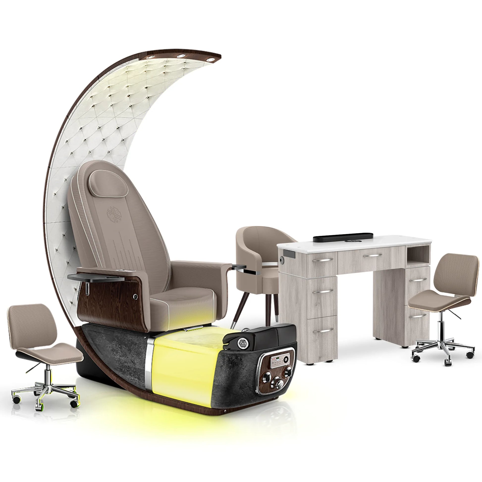 Claystone-Black Moonstone-Hazel Lexor PRIVÉ Lounge Pedicure Chair and Matching VM313 Nail Table Set