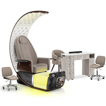 Claystone-Black Moonstone-Hazel Lexor PRIVÉ Lounge Pedicure Chair and Matching VM313 Nail Table Set