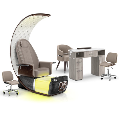 Claystone-Black Moonstone-Hazel - Lexor PRIVÉ Lounge Pedicure Chair and Matching VM313 Nail Table Set