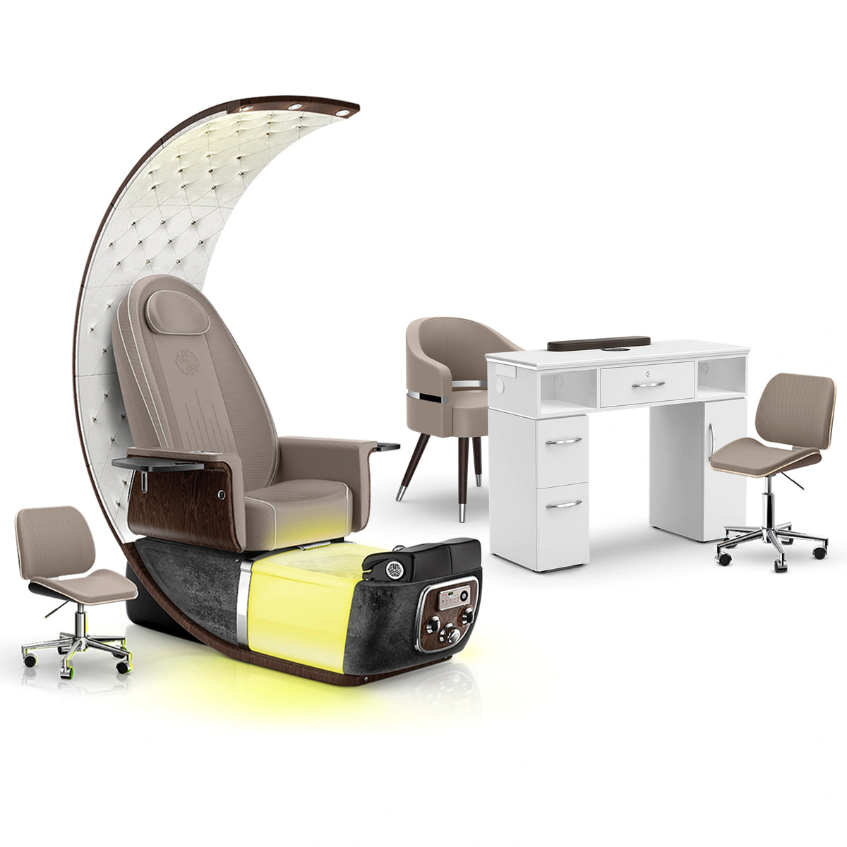 Claystone-Black Moonstone-White - Lexor PRIVÉ Lounge Pedicure Chair and Matching VM313 Nail Table Set