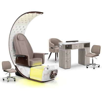 Claystone-White Moonstone-Hazel - Lexor PRIVÉ Lounge Pedicure Chair and Matching VM313 Nail Table Set