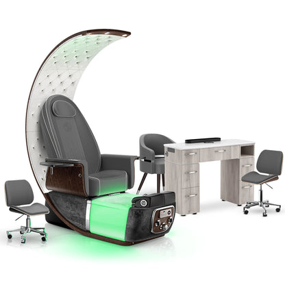 Graphite-Black Moonstone-Hazel Lexor PRIVÉ Lounge Pedicure Chair and Matching VM313 Nail Table Set