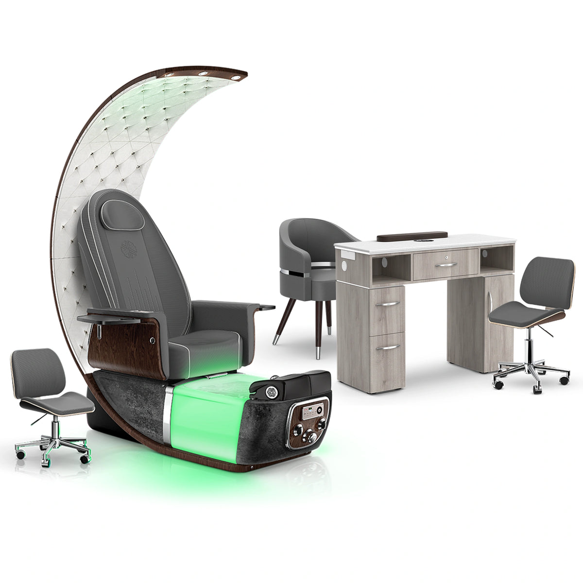 Graphite-Black Moonstone-Hazel - Lexor PRIVÉ Lounge Pedicure Chair and Matching VM313 Nail Table Set