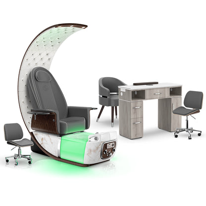 Graphite-White Moonstone-Hazel - Lexor PRIVÉ Lounge Pedicure Chair and Matching VM313 Nail Table Set