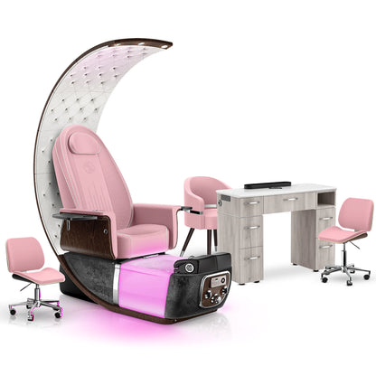 Ice Pink-Black Moonstone-Hazel Lexor PRIVÉ Lounge Pedicure Chair and Matching VM313 Nail Table Set