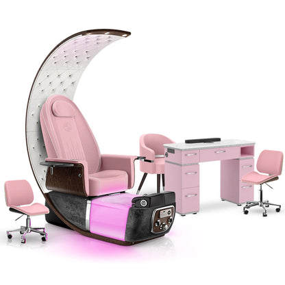 Ice Pink-Black Moonstone-Pink Lexor PRIVÉ Lounge Pedicure Chair and Matching VM313 Nail Table Set