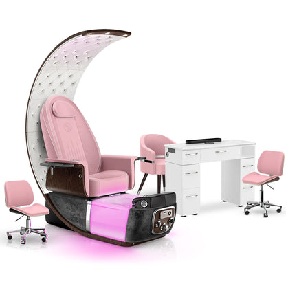 Ice Pink-Black Moonstone-White Lexor PRIVÉ Lounge Pedicure Chair and Matching VM313 Nail Table Set