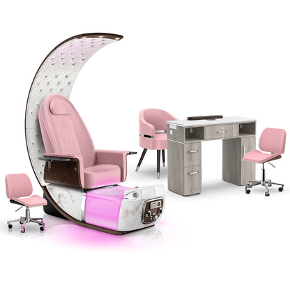 Ice Pink-White Moonstone-Hazel - Lexor PRIVÉ Lounge Pedicure Chair and Matching VM313 Nail Table Set