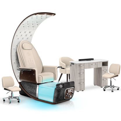 Ivory-Black Moonstone-Hazel Lexor PRIVÉ Lounge Pedicure Chair and Matching VM313 Nail Table Set