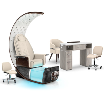 Ivory-Black Moonstone-Hazel - Lexor PRIVÉ Lounge Pedicure Chair and Matching VM313 Nail Table Set
