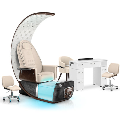 Ivory-Black Moonstone-White Lexor PRIVÉ Lounge Pedicure Chair and Matching VM313 Nail Table Set