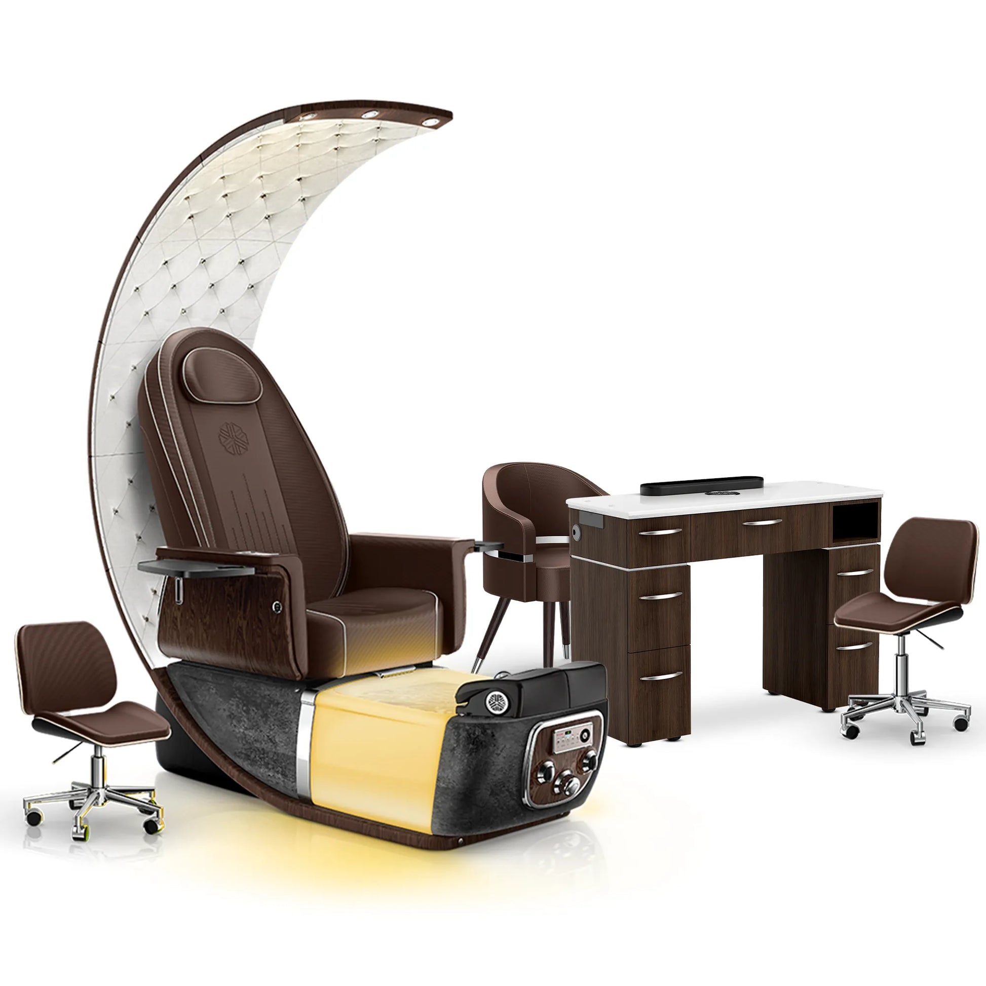 Mocha-Black Moonstone-Dark Walnut Lexor PRIVÉ Lounge Pedicure Chair and Matching VM313 Nail Table Set