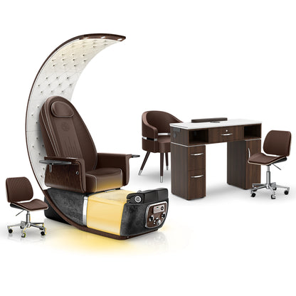 Mocha-Black Moonstone-Dark Walnut -  Lexor PRIVÉ Lounge Pedicure Chair and Matching VM313 Nail Table Set