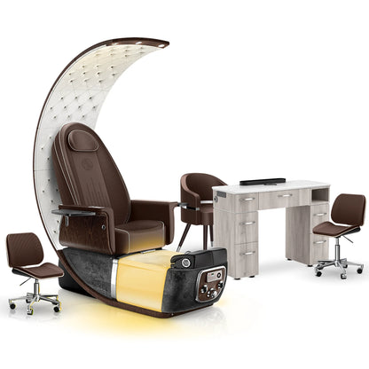 Mocha-Black Moonstone-Hazel Lexor PRIVÉ Lounge Pedicure Chair and Matching VM313 Nail Table Set