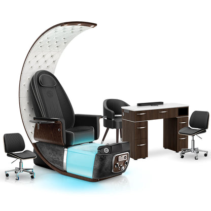 Noir-pr-Black Moonstone-Dark Walnut Lexor PRIVÉ Lounge Pedicure Chair and Matching VM313 Nail Table Set