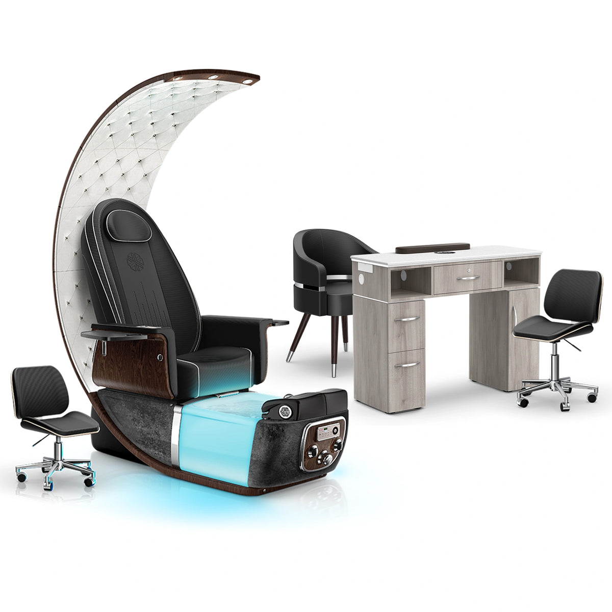 Noir-Black Moonstone-Hazel - Lexor PRIVÉ Lounge Pedicure Chair and Matching VM313 Nail Table Set