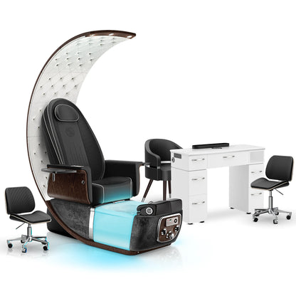 Noir-pr-Black Moonstone-Hazel Lexor PRIVÉ Lounge Pedicure Chair and Matching VM313 Nail Table Set