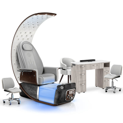 Platinum-pr-Black Moonstone-Hazel Lexor PRIVÉ Lounge Pedicure Chair and Matching VM313 Nail Table Set