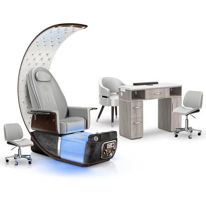Platinum-Black Moonstone-Hazel - Lexor PRIVÉ Lounge Pedicure Chair and Matching VM313 Nail Table Set