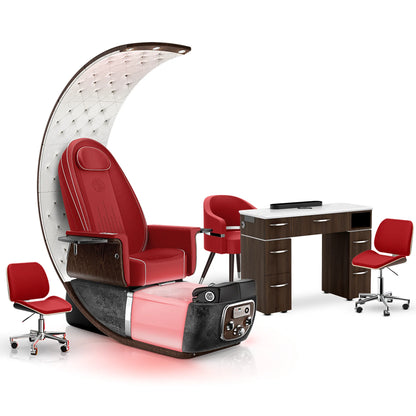 Scarlet-Black Moonstone-Dark Walnut Lexor PRIVÉ Lounge Pedicure Chair and Matching Vm313 Nail Table Set
