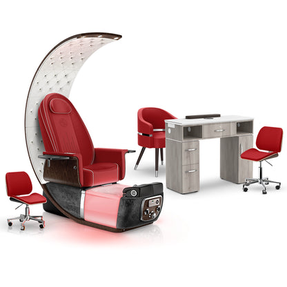 Scarlet-Black Moonstone-Hazel - Lexor PRIVÉ Lounge Pedicure Chair and Matching Vm313 Nail Table Set