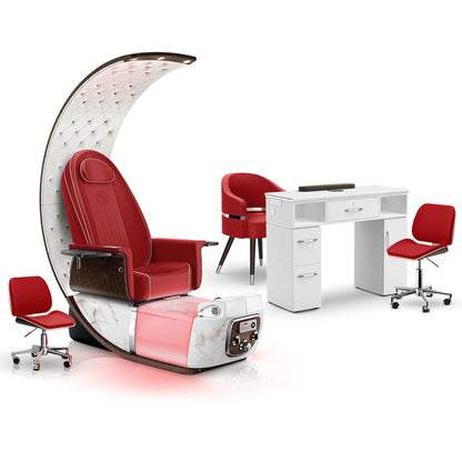Scarlet-White Moonstone-White - Lexor PRIVÉ Lounge Pedicure Chair and Matching Vm313 Nail Table Set