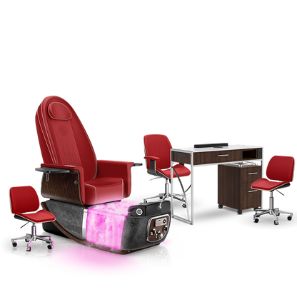 Scarlet-Black Moonstone-Dark Walnut Lexor PRIVÉ ONE Pedicure Chair with Thera-Mist and Matching PRIVÉ Nail Table Set