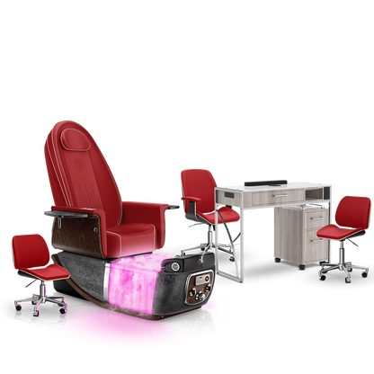 Scarlet-Black Moonstone-Hazel Lexor PRIVÉ ONE Pedicure Chair with Thera-Mist and Matching PRIVÉ Nail Table Set