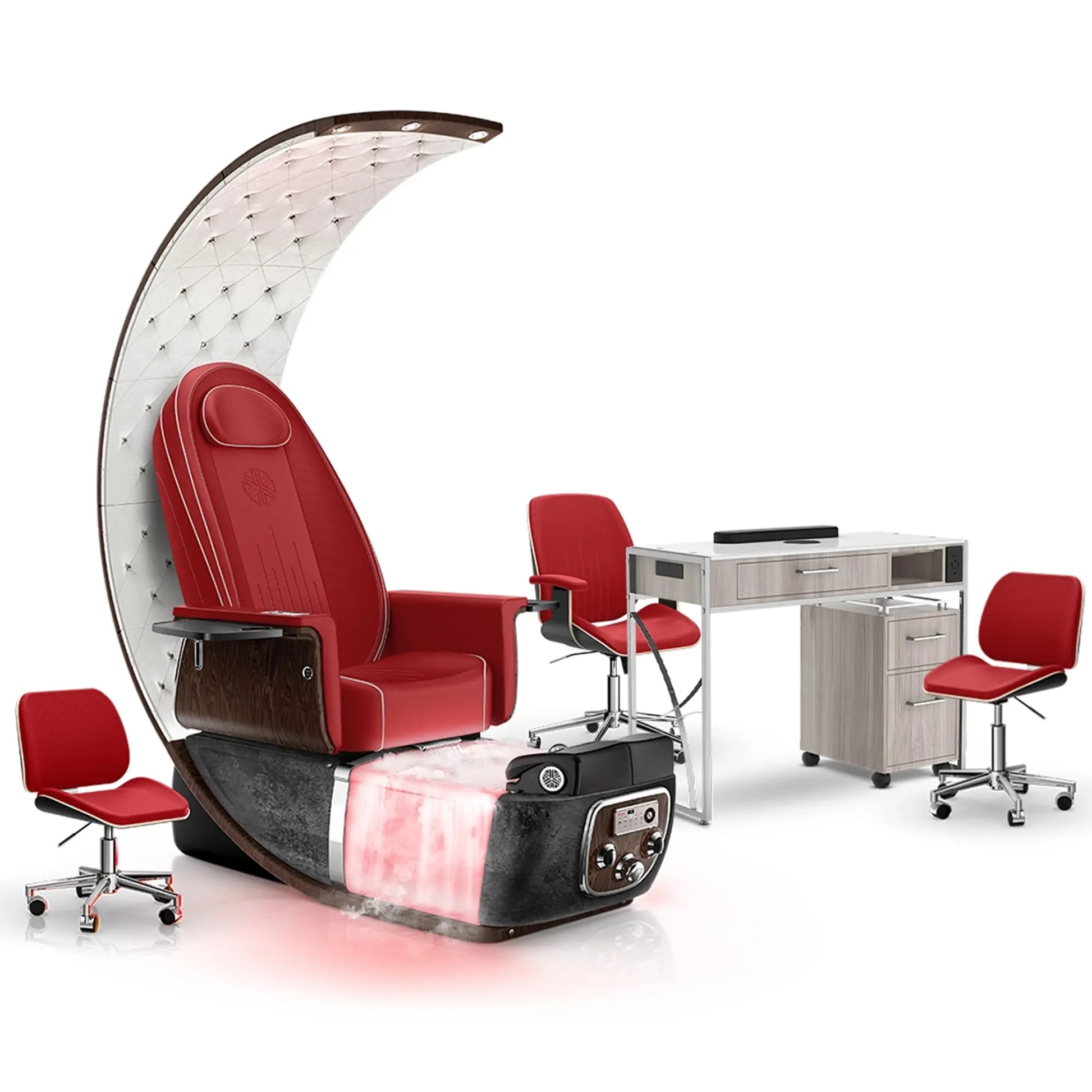 Scarlet-Black Moonstone-Hazel Lexor PRIVÉ Lounge Pedicure Chair with Thera-Mist and Matching PRIVÉ Nail Table Set