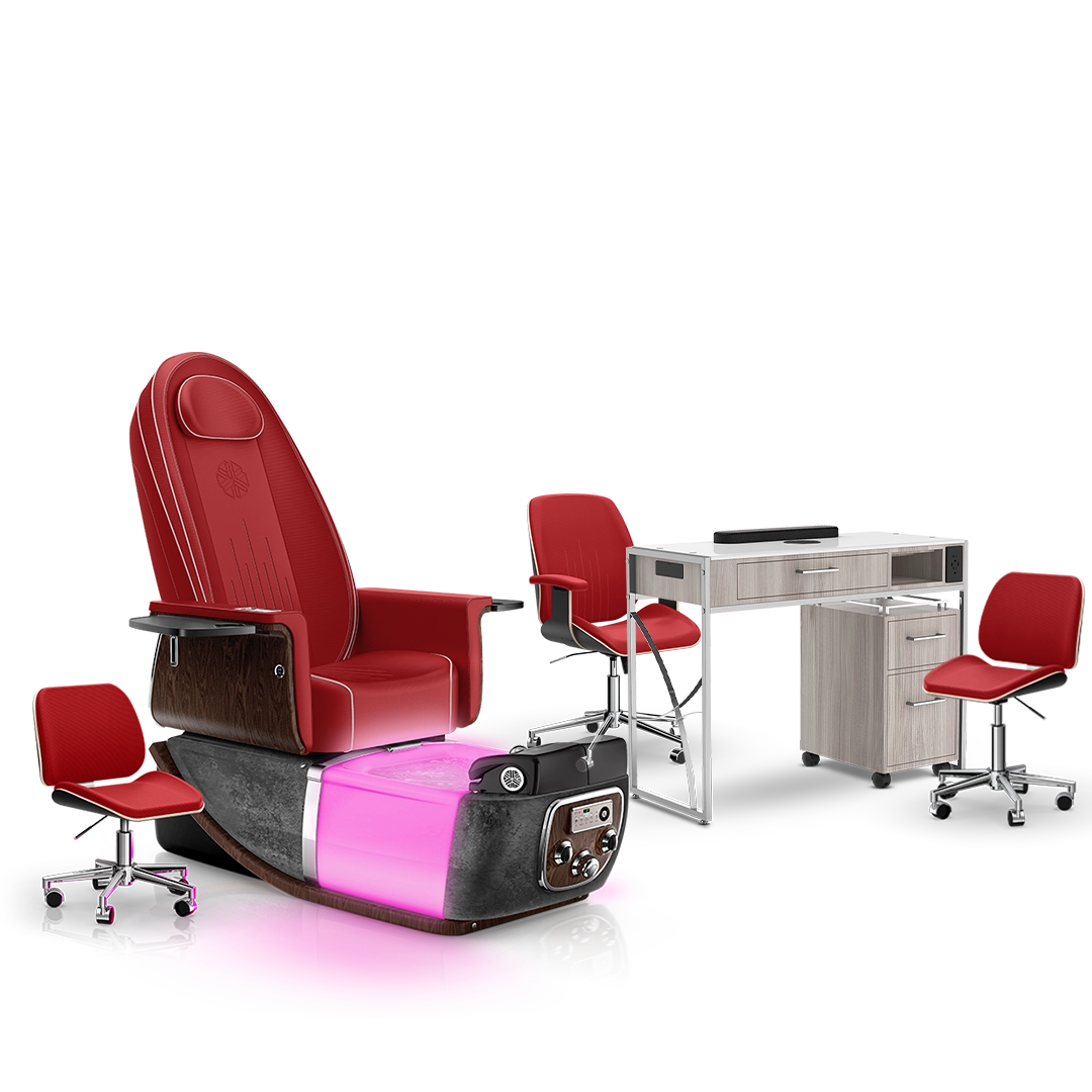 Scarlet-Black Moonstone-Hazel Lexor PRIVÉ ONE Pedicure Chair and Matching PRIVÉ Nail Table Set