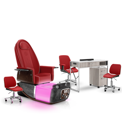 Scarlet-Black Moonstone-Hazel Lexor PRIVÉ ONE Pedicure Chair and Matching PRIVÉ Nail Table Set