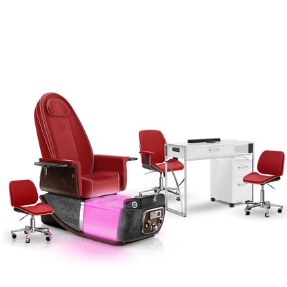 Scarlet-Black Moonstone-White Lexor PRIVÉ ONE Pedicure Chair and Matching PRIVÉ Nail Table Set