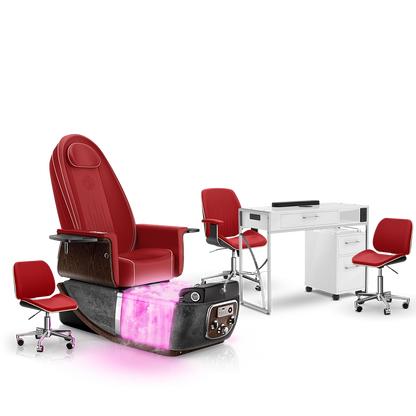 Scarlet-Black Moonstone-White Lexor PRIVÉ ONE Pedicure Chair with Thera-Mist and Matching PRIVÉ Nail Table Set