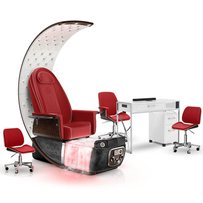 Scarlet-Black Moonstone-White Lexor PRIVÉ Lounge Pedicure Chair with Thera-Mist and Matching PRIVÉ Nail Table Set