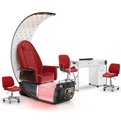 Scarlet-Black Moonstone-White Lexor PRIVÉ Lounge Pedicure Chair and Matching PRIVÉ Nail Table Set