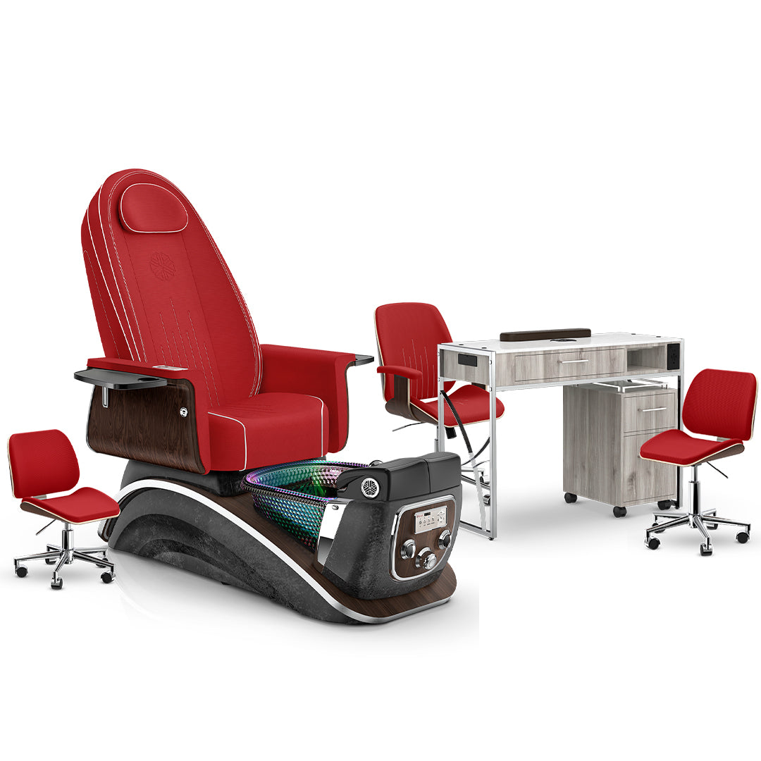 Scarlet-Black Moonstone-Hazel Lexor Mystique Pedicure Chair and Matching Nail Table Set