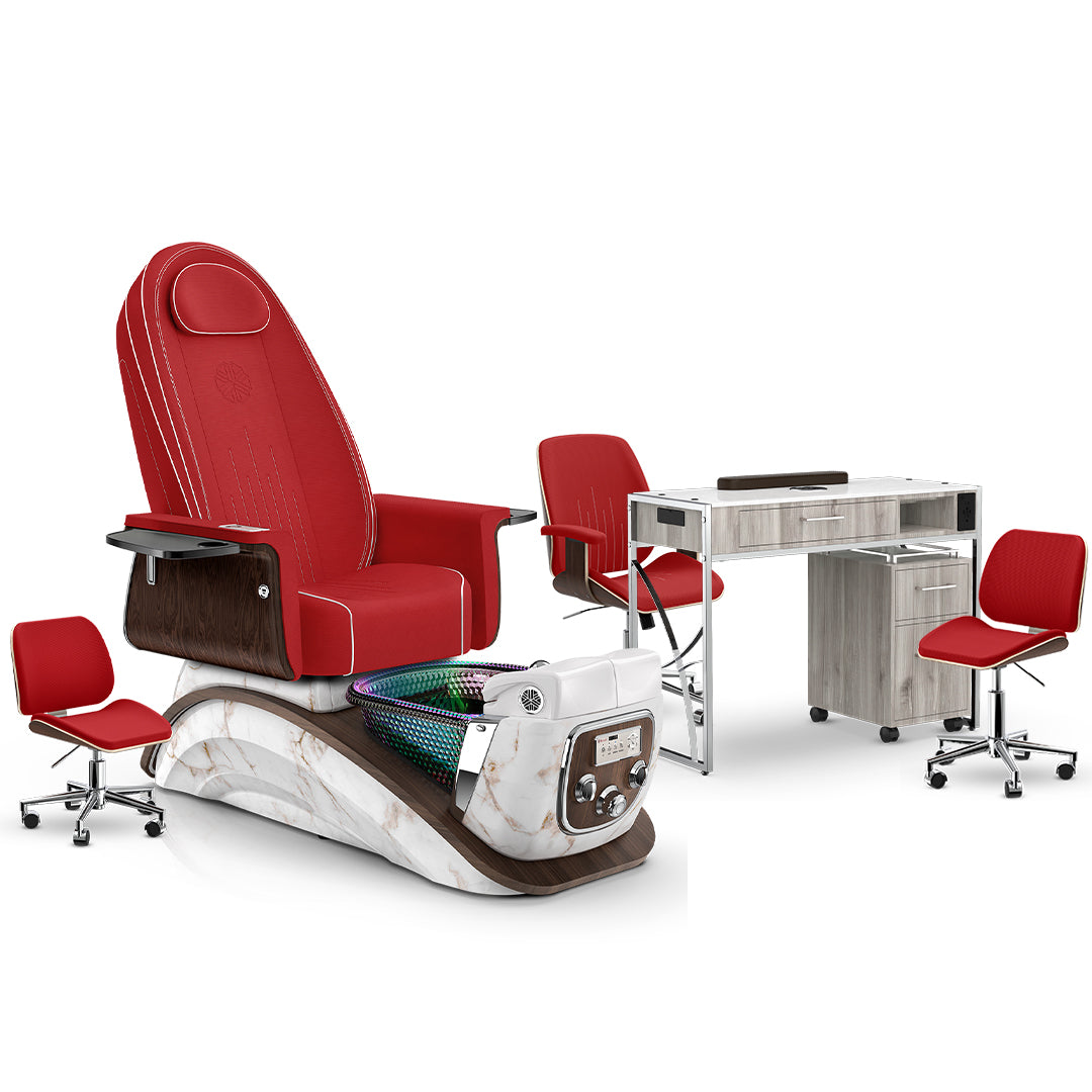 Scarlet-White Moonstone-Hazel Lexor Mystique Pedicure Chair and Matching Nail Table Set