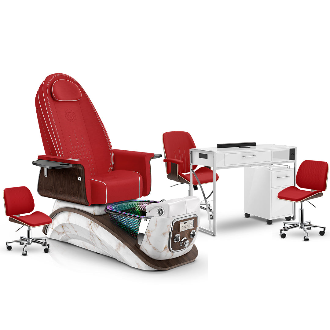 Scarlet-White Moonstone-White Lexor Mystique Pedicure Chair and Matching Nail Table Set