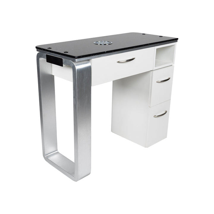 White VM312 Nail Table with Black Marble Top