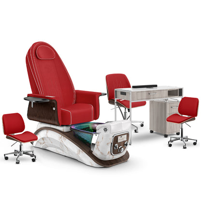 Scarlet-White Moonstone-Hazel Lexor Mystique Pedicure Chair and Matching Nail Table Set