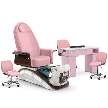 Ice Pink-White Moonstone-Pink Lexor Mystique Pedicure Chair and Matching Nail Table Set