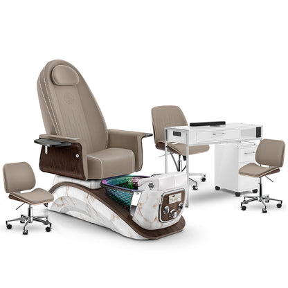 Claystone-White Moonstone-White Lexor Mystique Pedicure Chair and Matching Nail Table Set