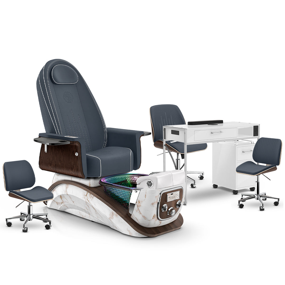 Midnight-White Moonstone-White Lexor Mystique Pedicure Chair and Matching Nail Table Set