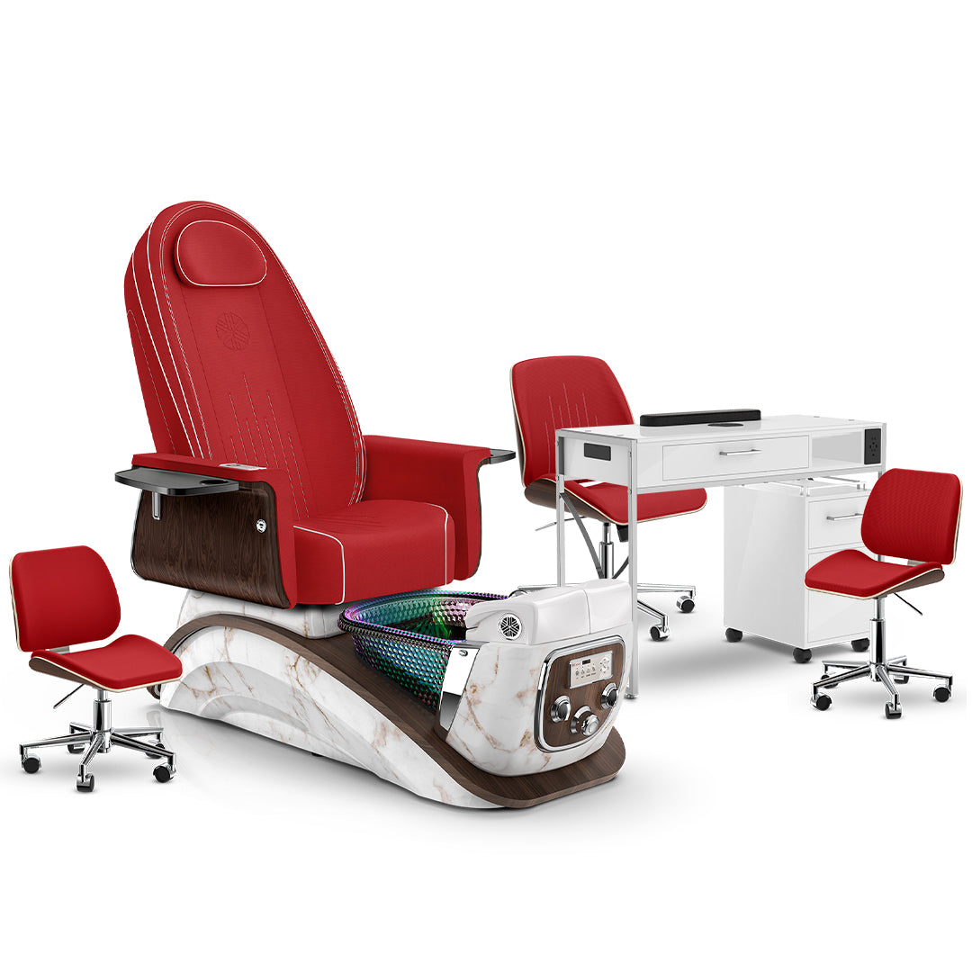 Scarlet-White Moonstone-White Lexor Mystique Pedicure Chair and Matching Nail Table Set