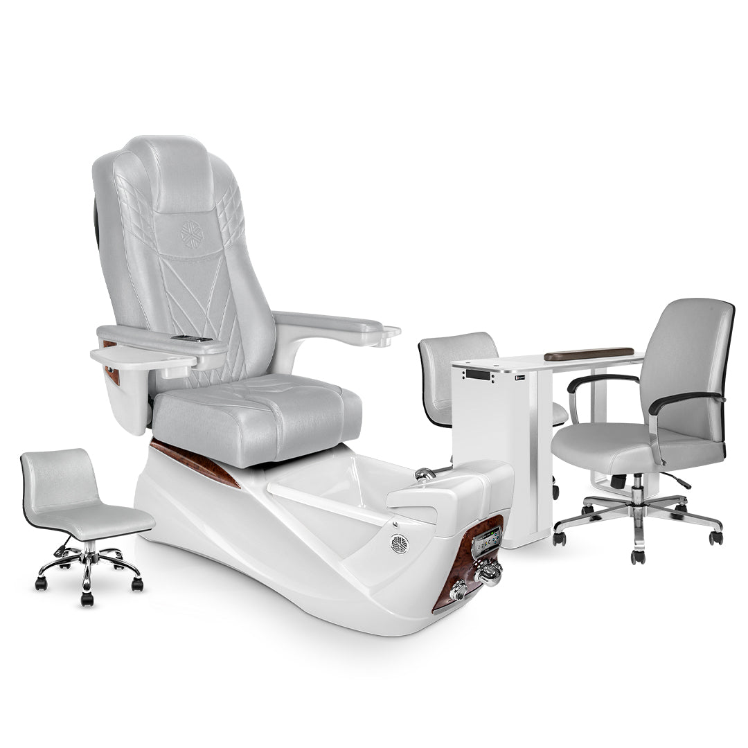 Infinity Pedicure Platinum Cushion, White Pearl Base, White VM312 Matching Table Set