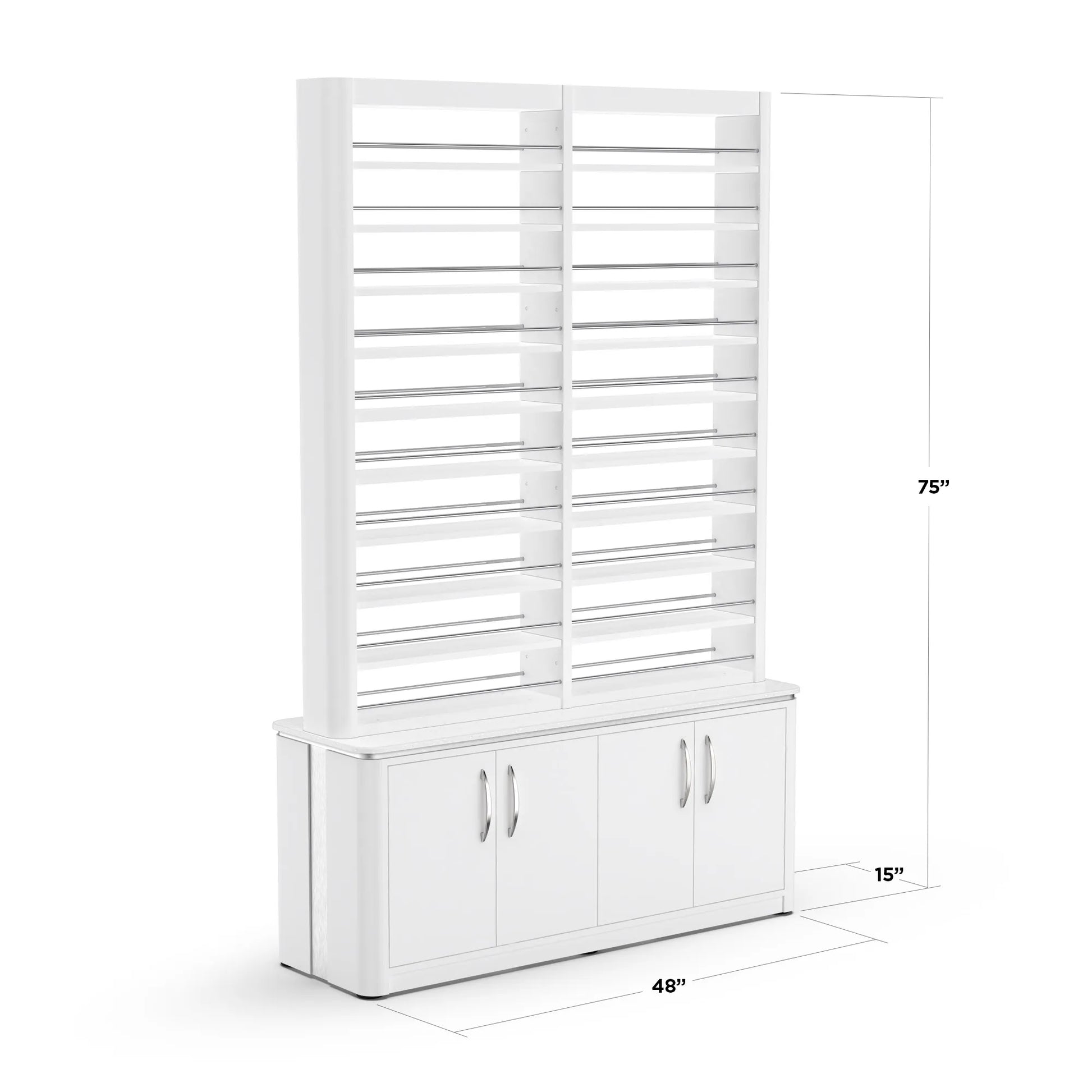 White Lexor VM840 Double Nail Polish Rack with Storage, with Dimensions