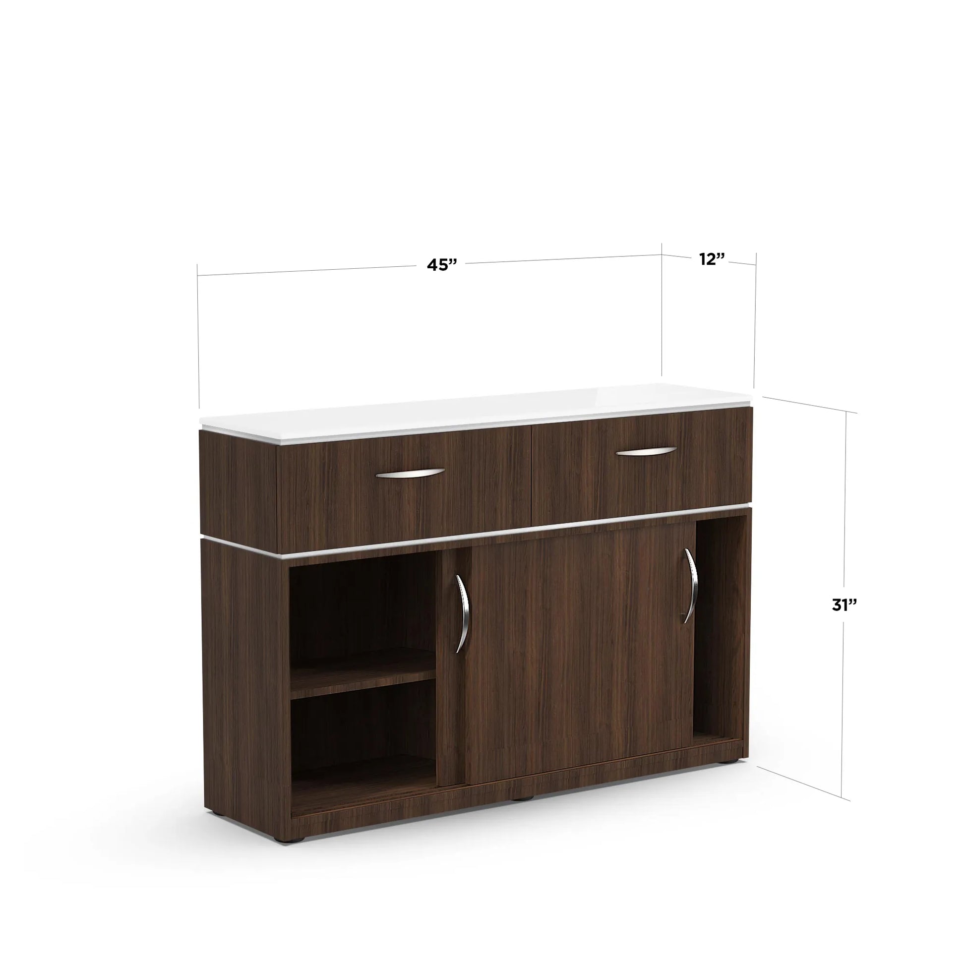 Dark Walnut Lexor VM860 MODEN Polish and Powder Storage Cabinet, with Dimension