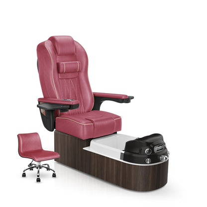 Lexor Envision pedicure chair crimson cushion and dark walnut base
