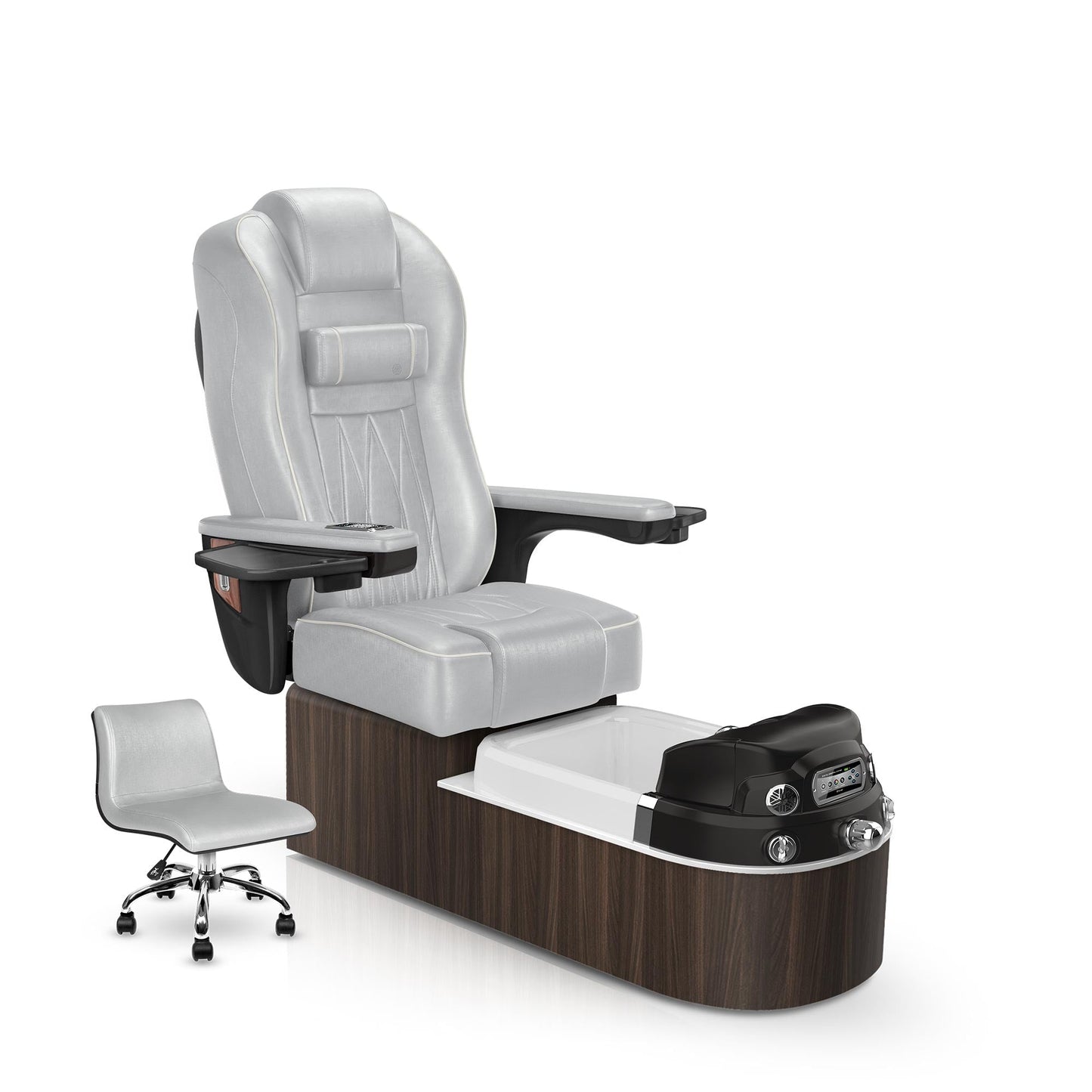 Lexor Envision pedicure chair platinum cushion and dark walnut base