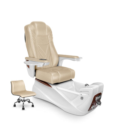 Lexor INFINITY pedicure chair with glazed gold cushion and white pearl spa base